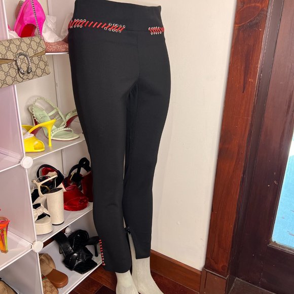 Alexander McQueen Pants - Alexander McQueen Cropped Pants with zipper at ankles and red threading